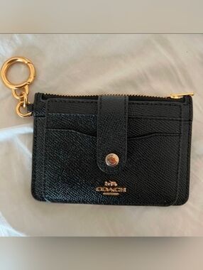 COACH Black Attachment  Card Case with Key Ring Wallet